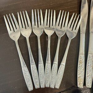 6 Pcs Salad Forks Vintage Customcraft Stainless CUS3 Taiwan Flatware